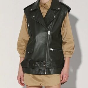 Walter Baker women biker brown leather jacket sleeveless/ vest size L